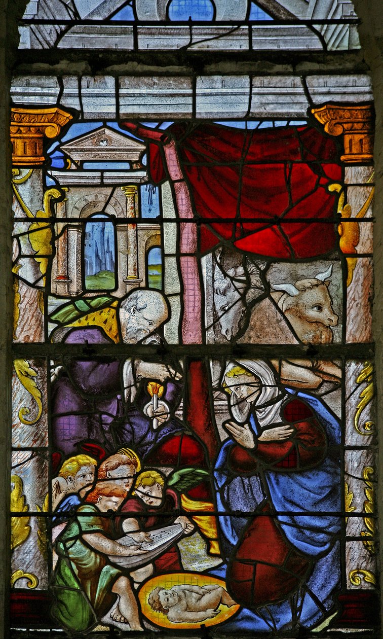 Fenêtre w3 représentant la Nativité - French School