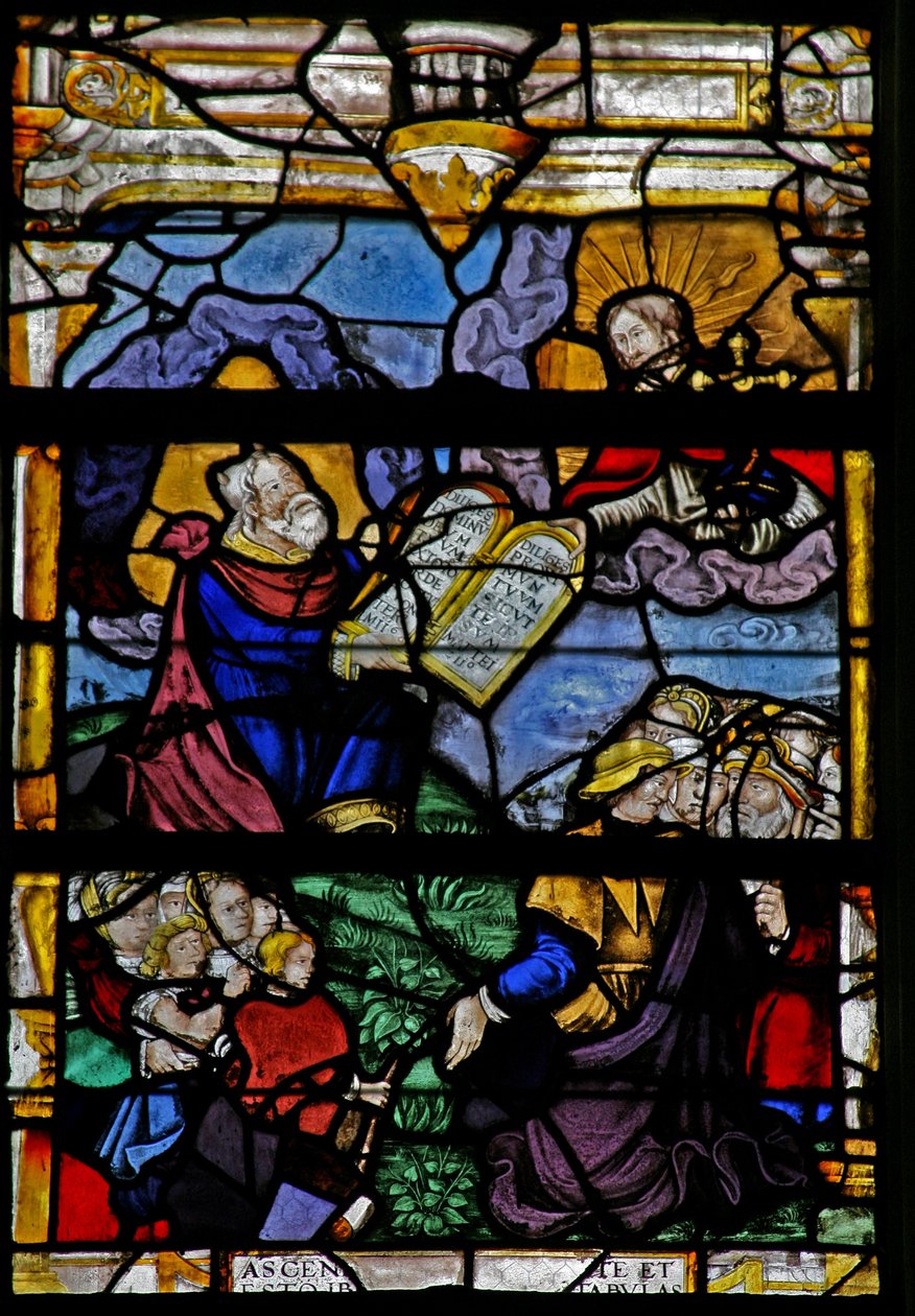 Fenêtre w5 représentant Moïse sur le mont Sinaï - French School