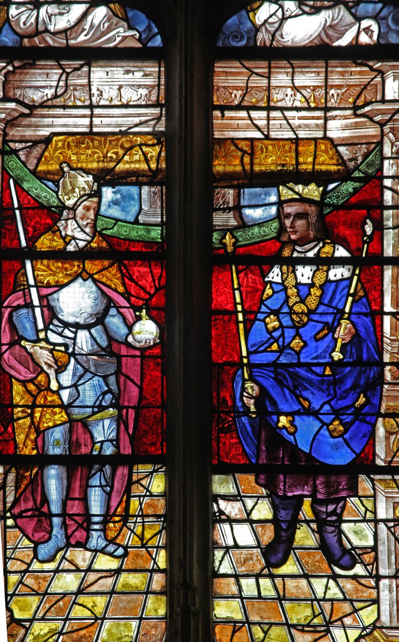 Vitrail w6 représentant Charlemagne et Saint Louis - French School