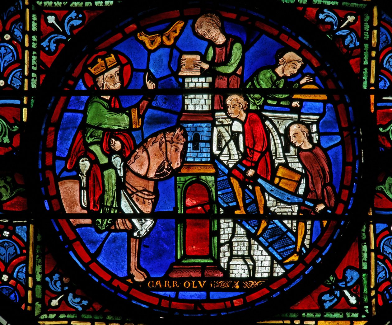 Fenêtre w7 représentant la fenêtre de Charlemagne : supervise la construction d