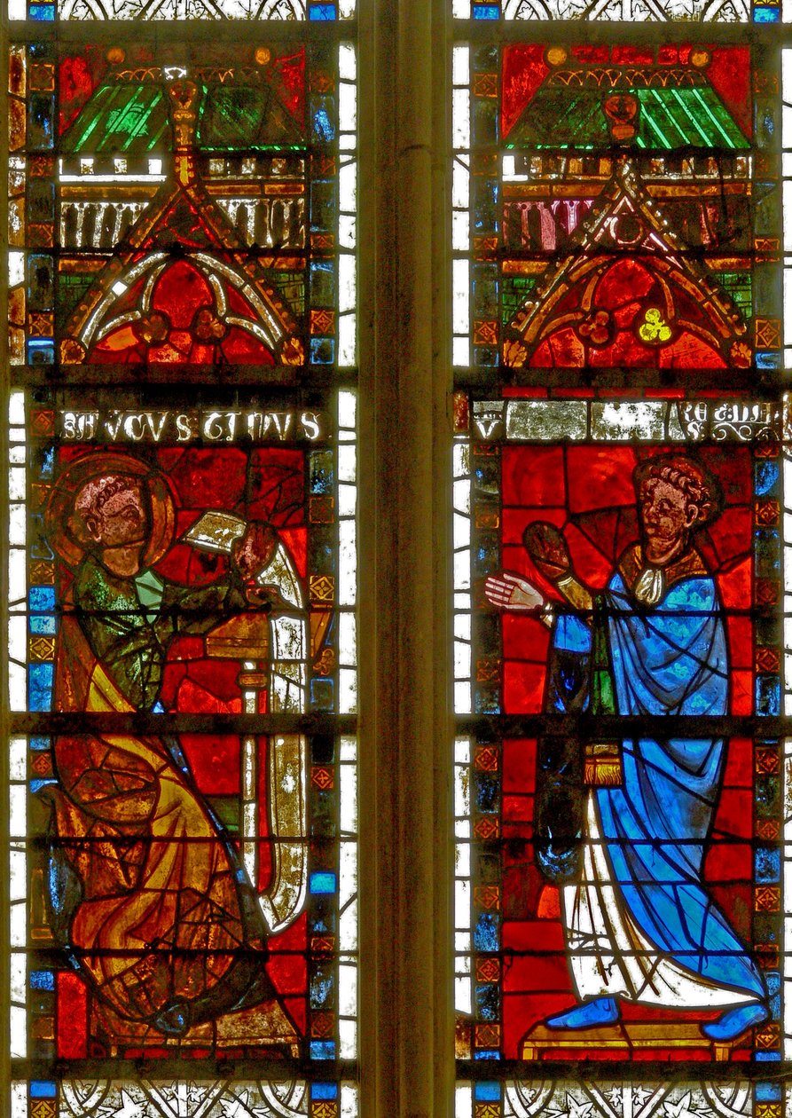 Fenêtre w8 représentant Saint Augustin et un donateur recevant la Règle - French School