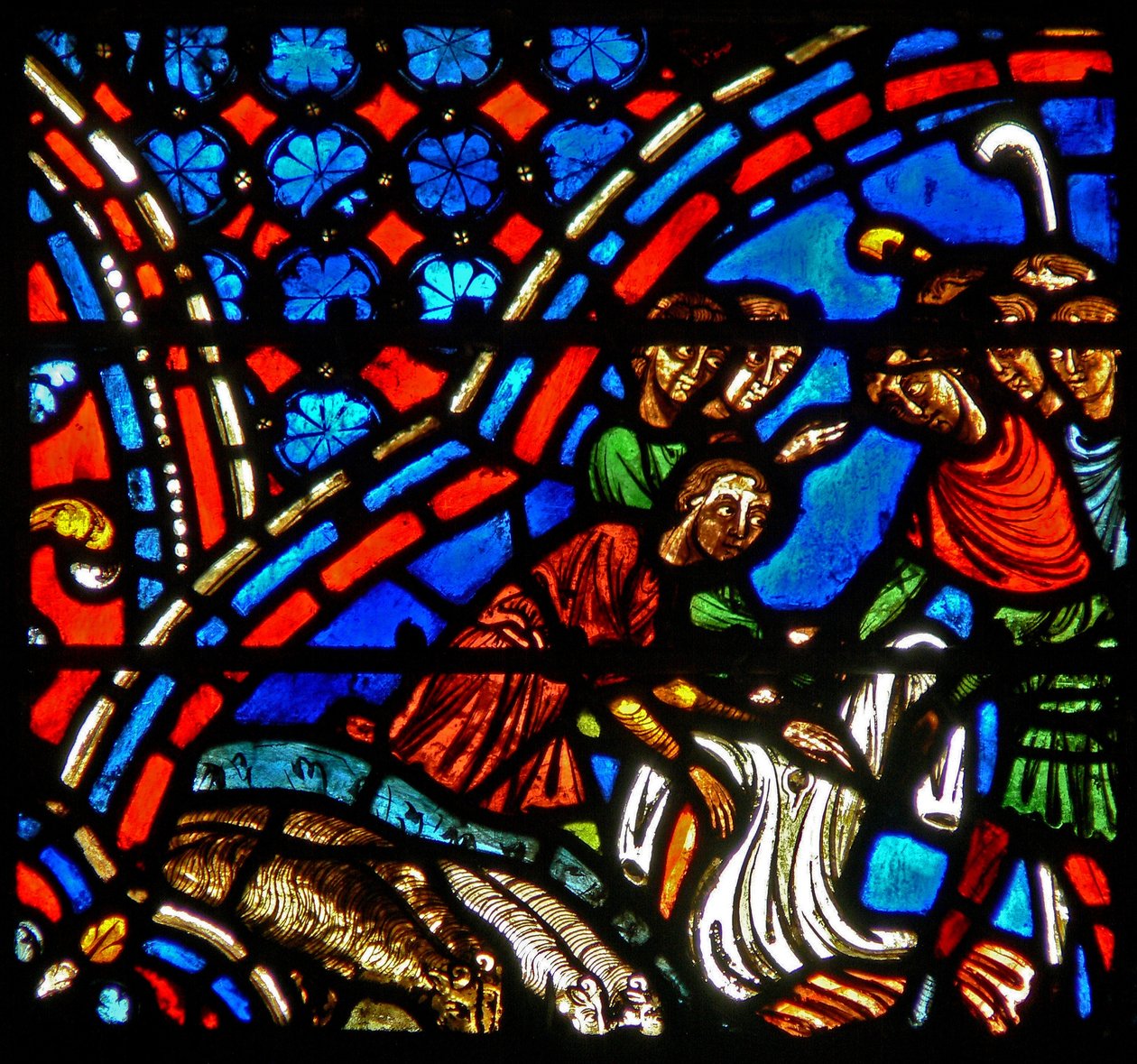 Fenêtre w9 représentant les frères de Joseph prenant le manteau coloré - French School
