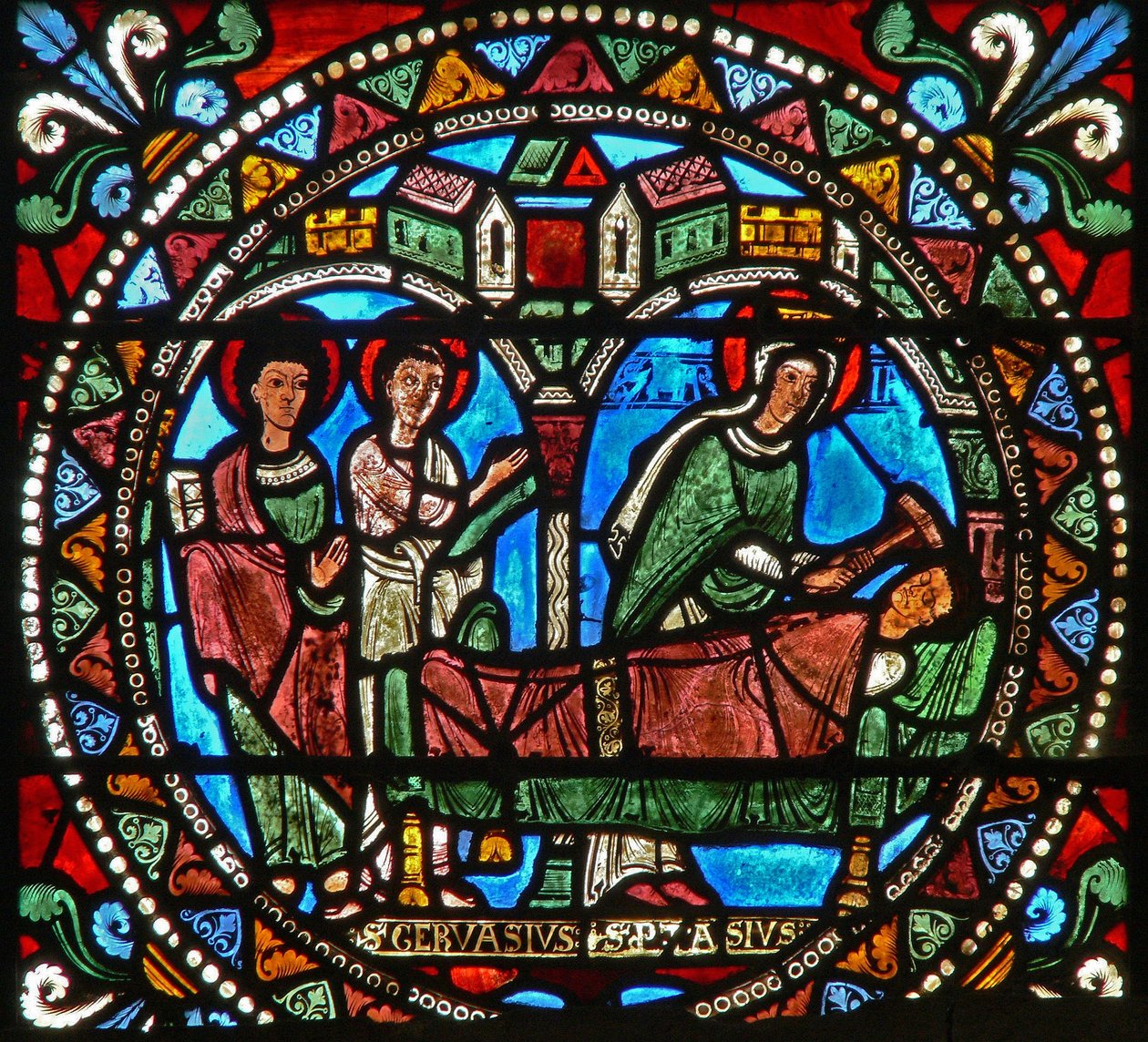 Fenêtre wXXI représentant la Vierge Marie à la mort du meurtrier de Saint Gervais et Saint Protais - French School