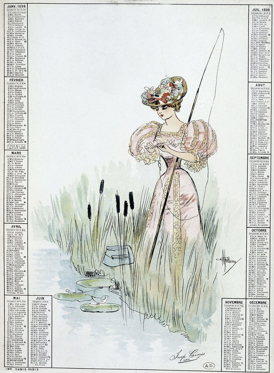 Femme pêchant à la ligne - dessin de Guillaume - French School