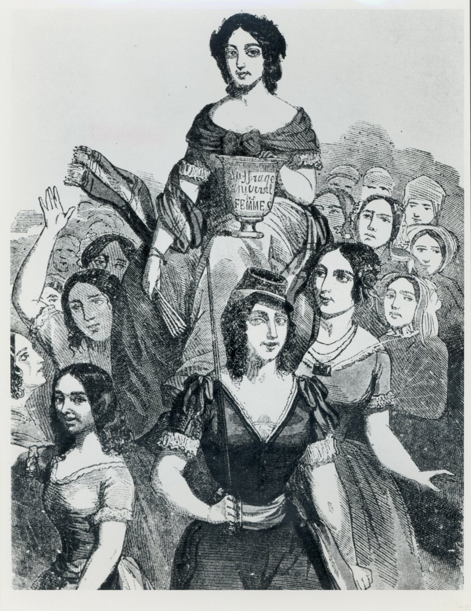 Femmes portant Jeanne Deroin en triomphe, des Femmes Célèbres, volume I, Paris, Mazenod, 1848 - French School