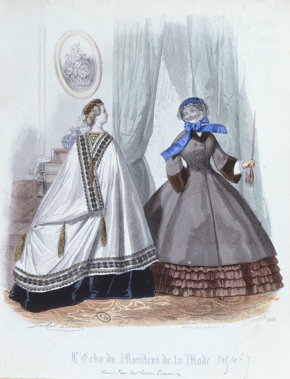 Femmes en cape et manteau, planche de mode de L