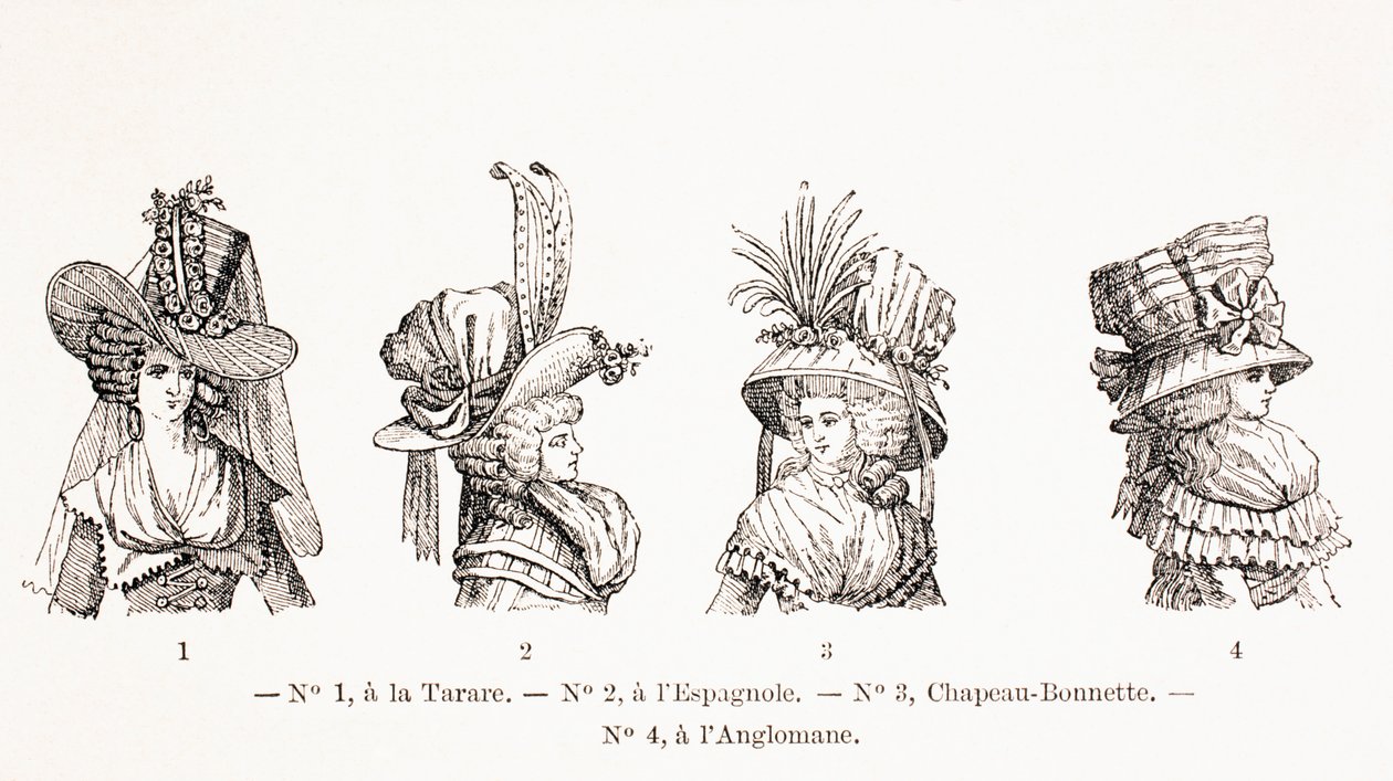 Styles de chapeaux pour femmes du 18ème siècle, 1875 - French School