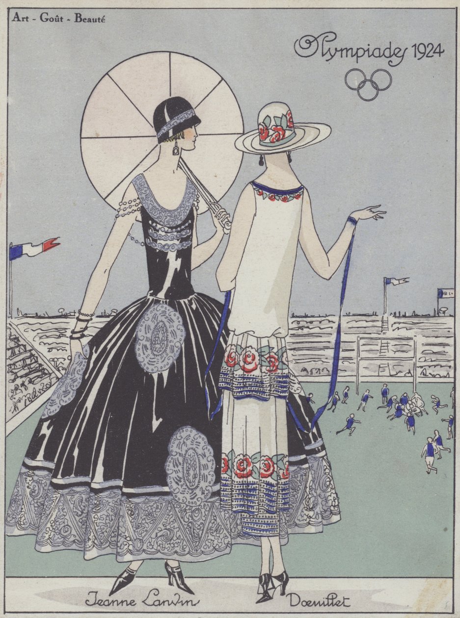 La mode féminine aux Jeux Olympiques de 1924 par les stylistes Jeanne Lanvin et Georges Doeuillet (lithographie couleur) - French School