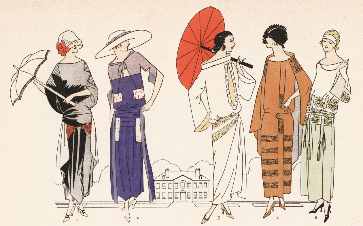 Mode féminine des années 1920 (lithographie couleur) - French School