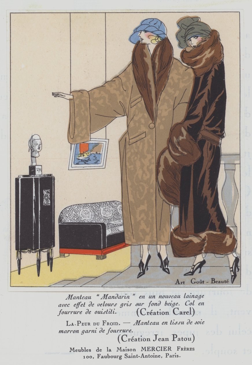 Mode féminine des années 1920 des créateurs Carel et Jean Patou (lithographie couleur) - French School