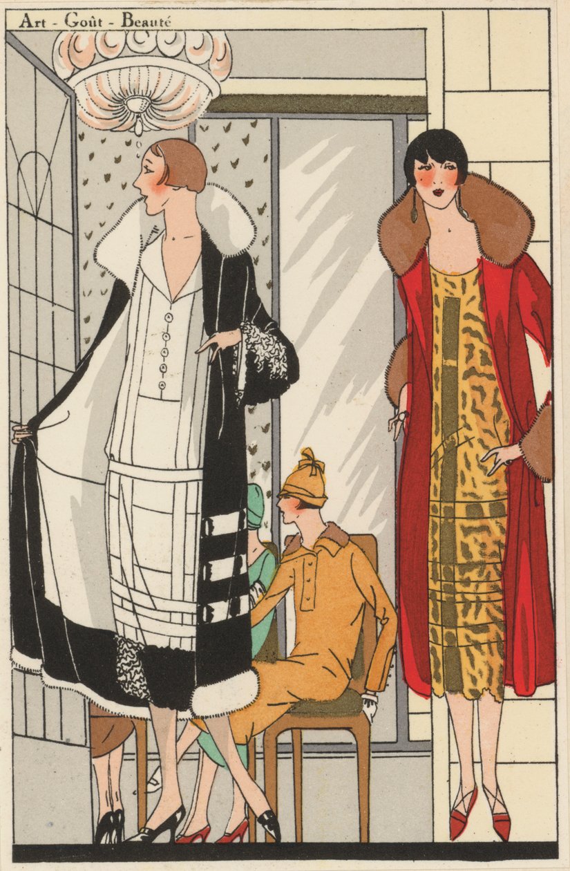 Mode féminine des années 1920 du créateur Lucien Lelong (lithographie couleur) - French School