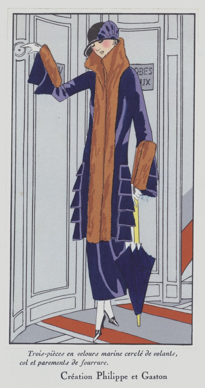 Mode féminine des années 1920 par les couturiers Philippe et Gaston (lithographie couleur) - French School
