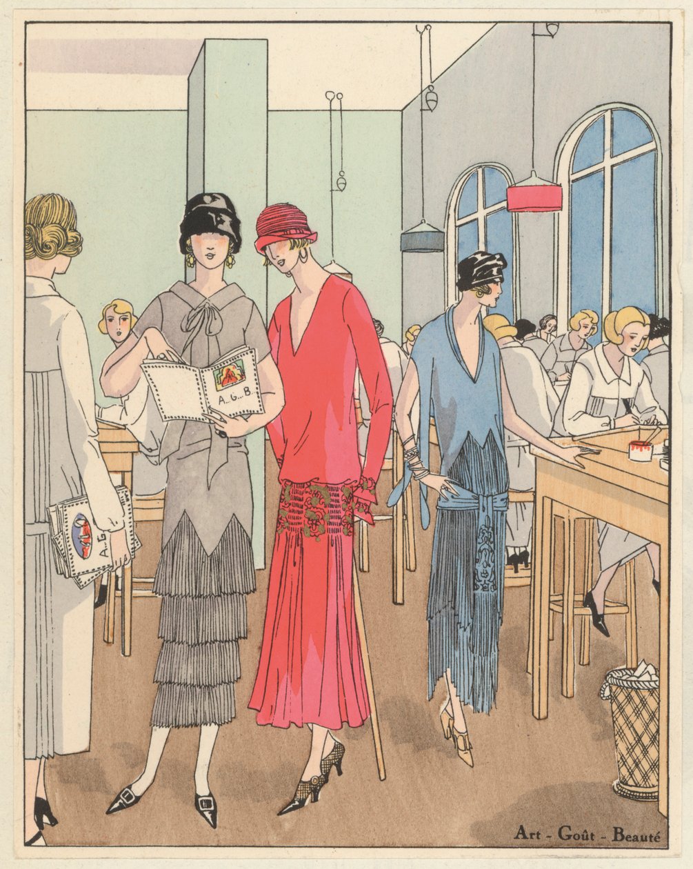 La mode féminine des années 1920 des créateurs Jean Patou et Georges Doeuillet (lithographie couleur) - French School