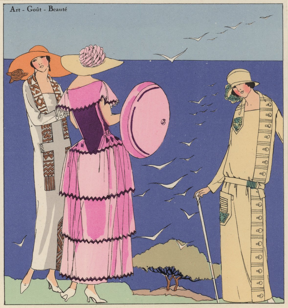 La mode féminine des années 1920 des couturiers Paul Poiret et Jacques Doucet (lithographie couleur) - French School