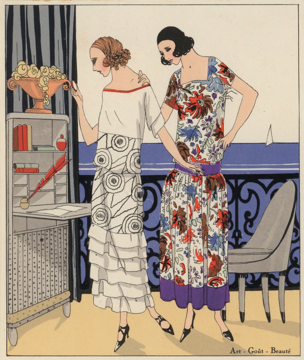 Mode féminine des années 1920 par les couturiers Philippe et Gaston et Martial et Armand. (lithographie couleur) - French School