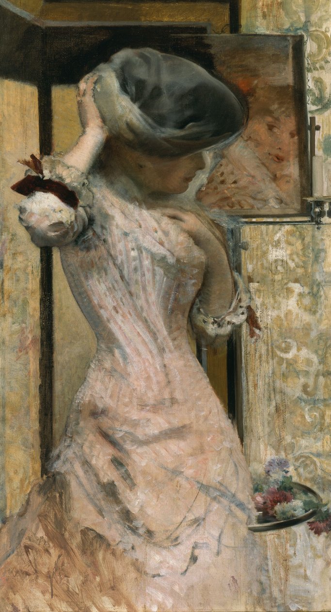 Jeune femme devant le miroir, vers 1879-83 (huile sur toile) - French School