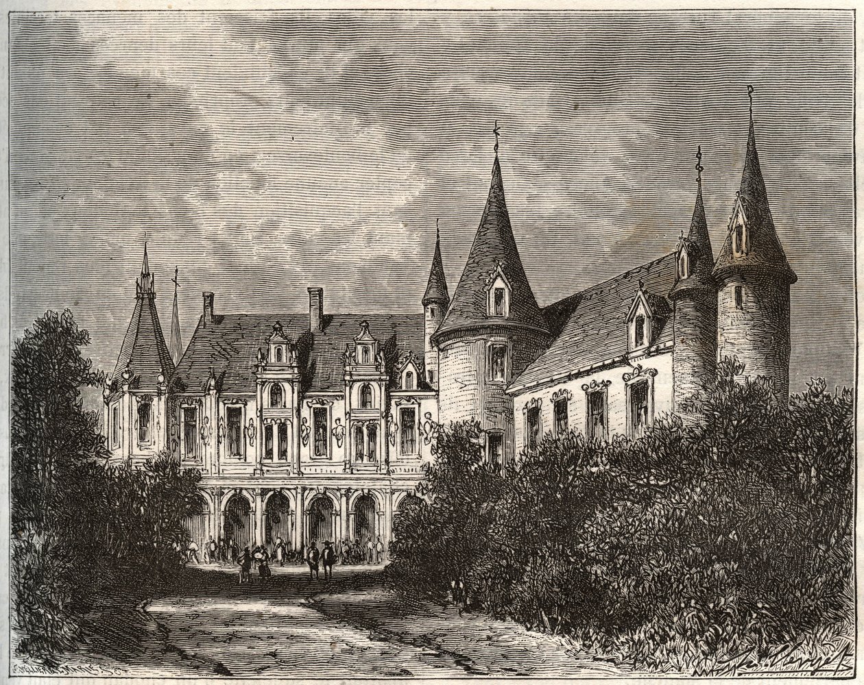 Château du Rocher à Mézangers en Mayenne - gravure dans "La France illustrée: géographie, histoire, administration statistique" par V.A. Malt-Brown. 1884 - French School