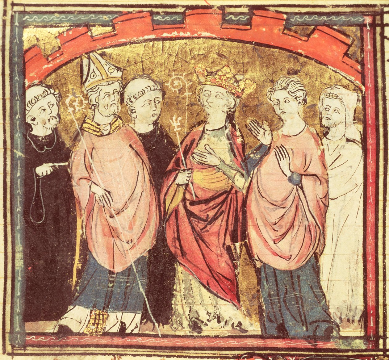 Dagobert I (605-39), roi des Francs recevant le Royaume de France, des Grandes Chroniques de France, 1375-79 - French School