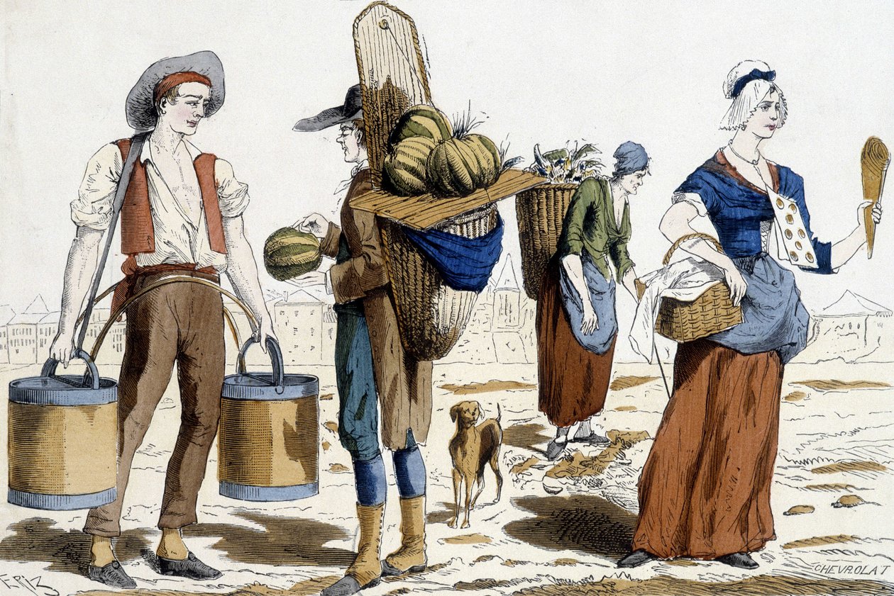 Illustration des costumes parisiens au 18e siècle : porteur d