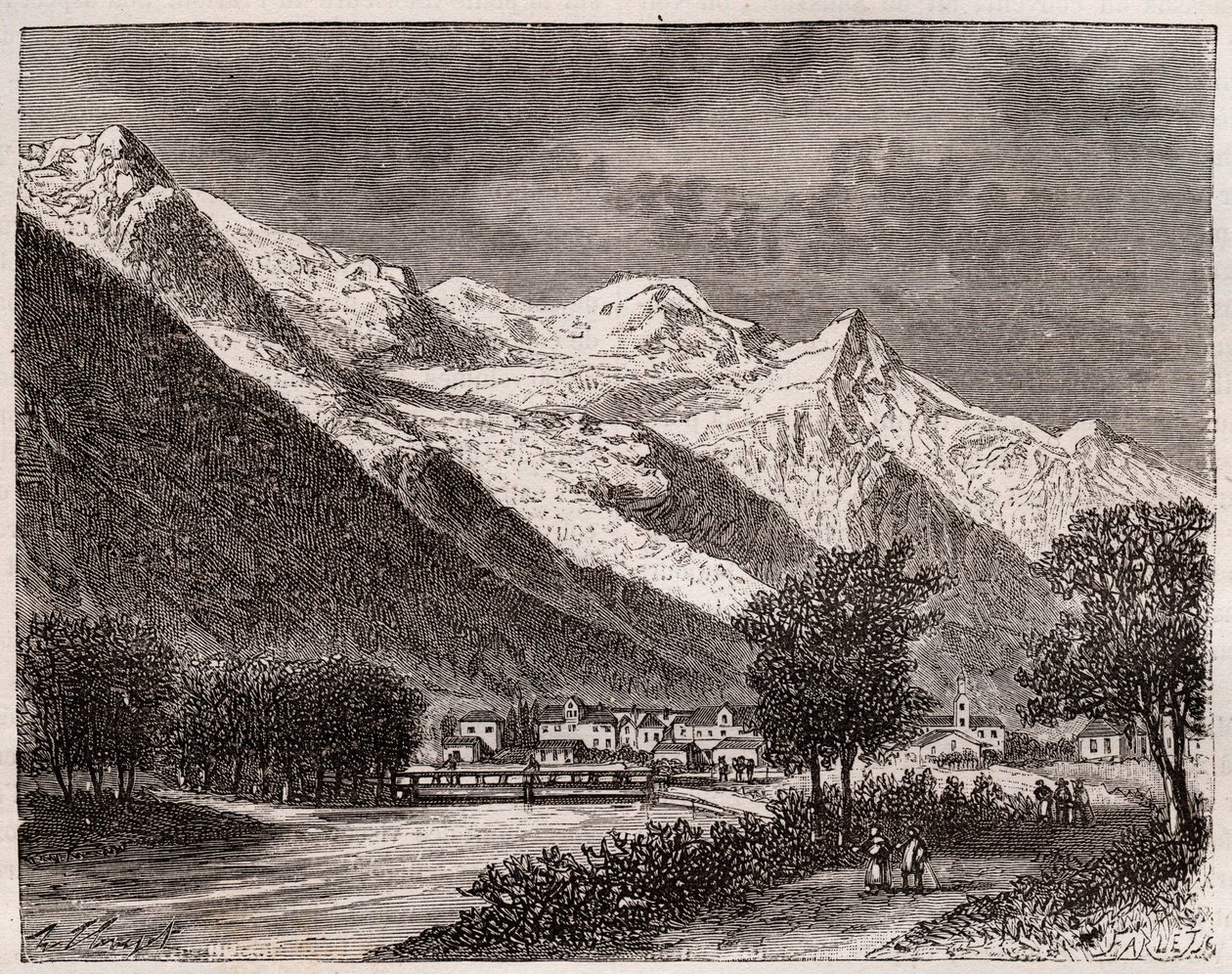 La vallée de Chamonix et le Mont Blanc - gravure dans "La France illustrée: géographie, histoire, administration statistique" par V.A. Malte-Brun. 1884 - French School