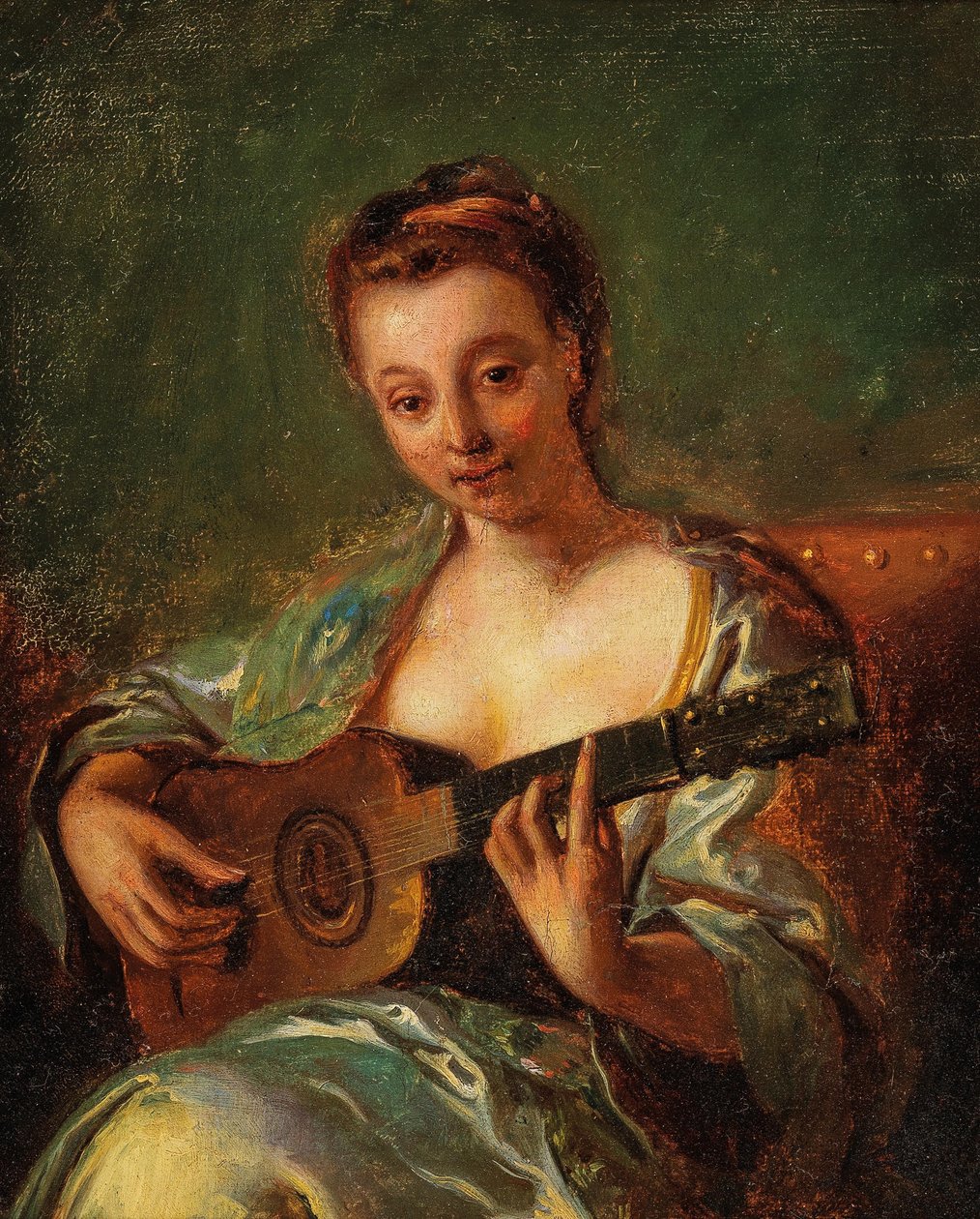 Dame jouant de la guitare F 18Jh - French School