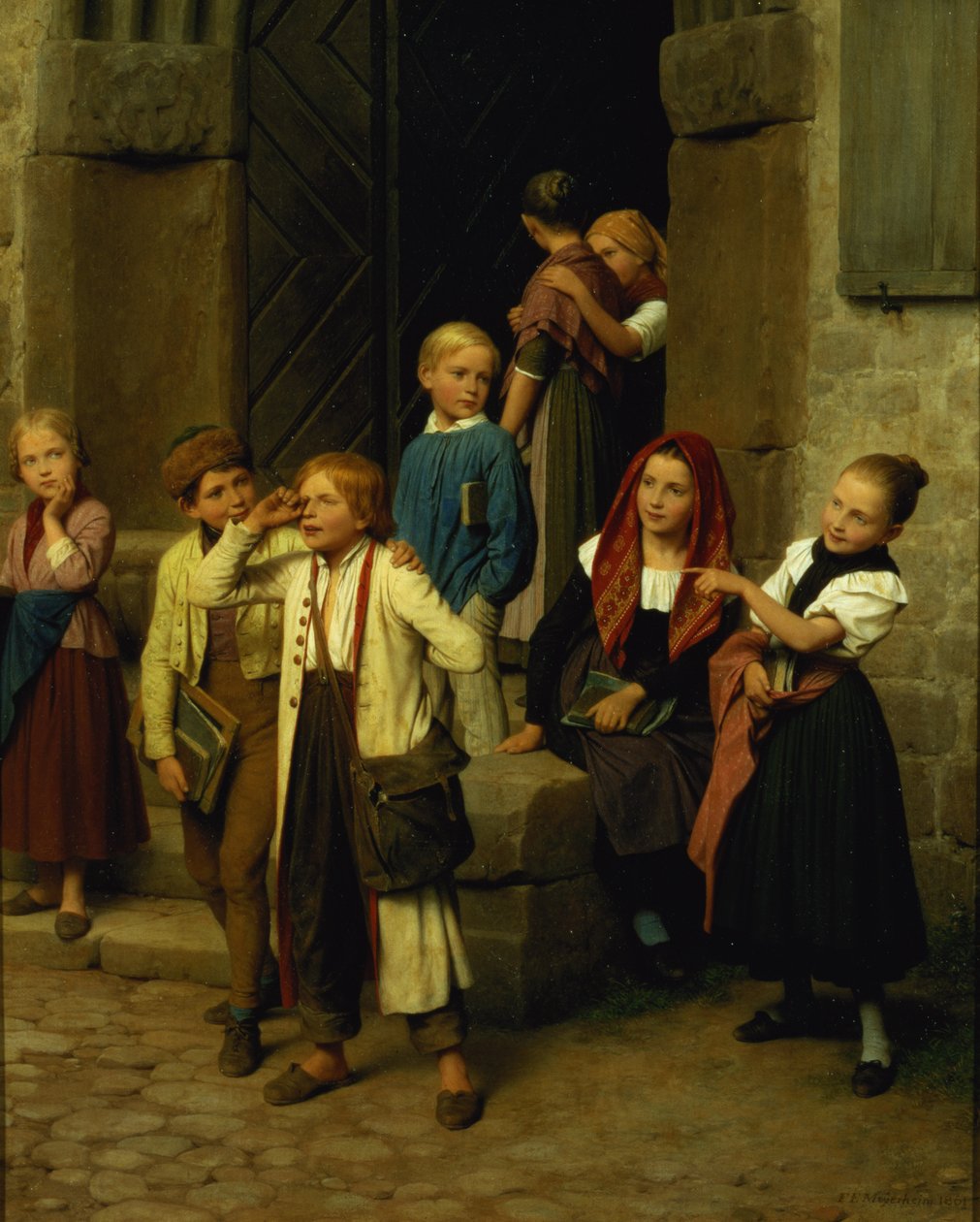 Écoliers regardant un garçon pleurer, 1861 - Friedrich Edouard Meyerheim