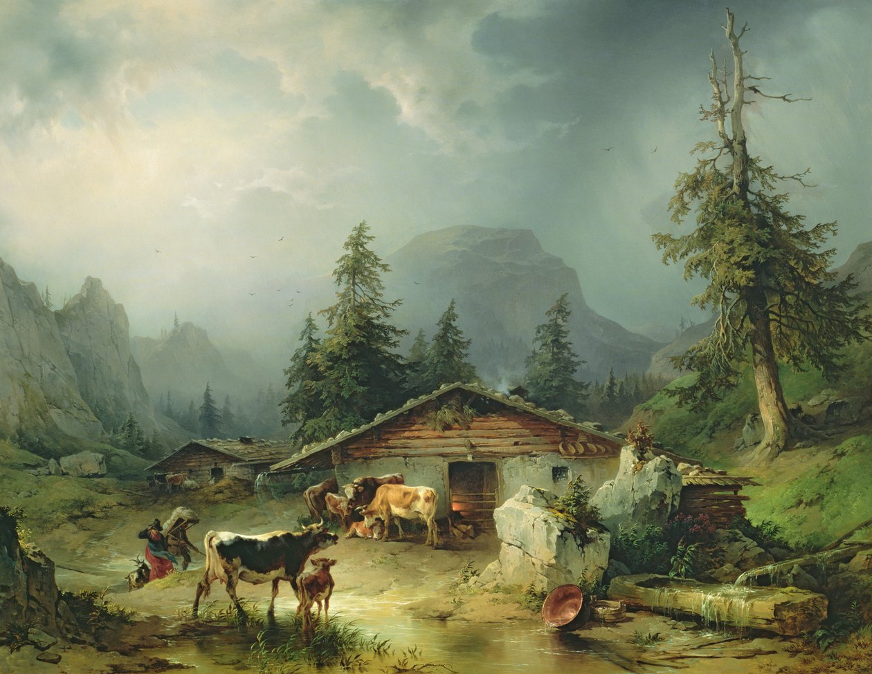 Chalet alpin par temps de pluie, 1850 - Friedrich Gauermann