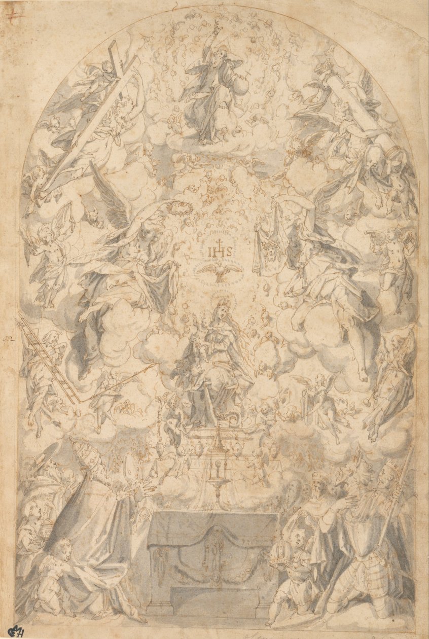 Madonna et enfant avec des anges portant des symboles de la Passion - Friedrich Sustris