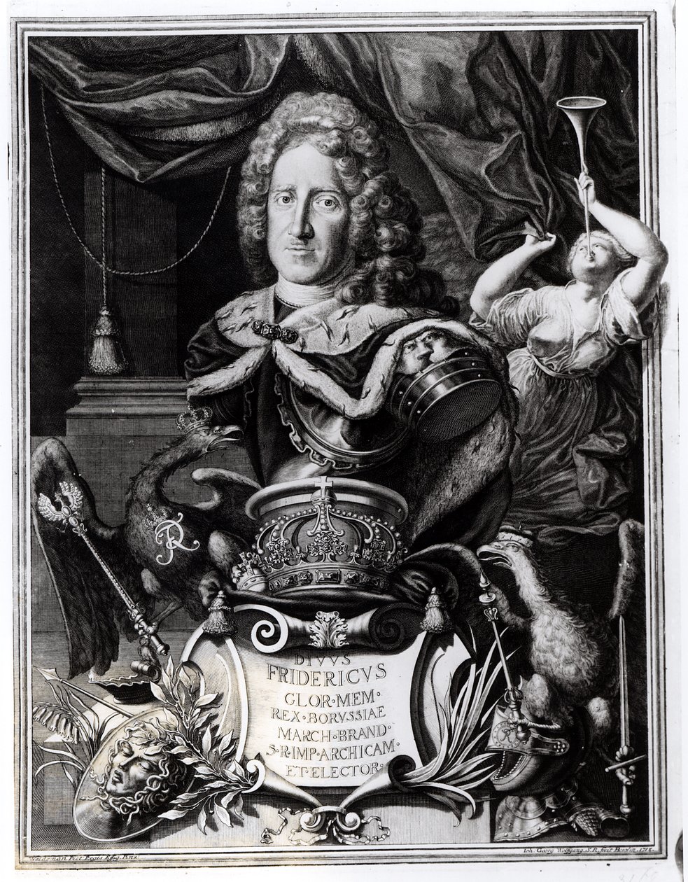 Portrait de Frédéric-Guillaume Ier (1688-1740), roi de Prusse, gravé par Georg Andreas Wolfgang (1703-45), 1718 - Friedrich Wilhelm Weidemann