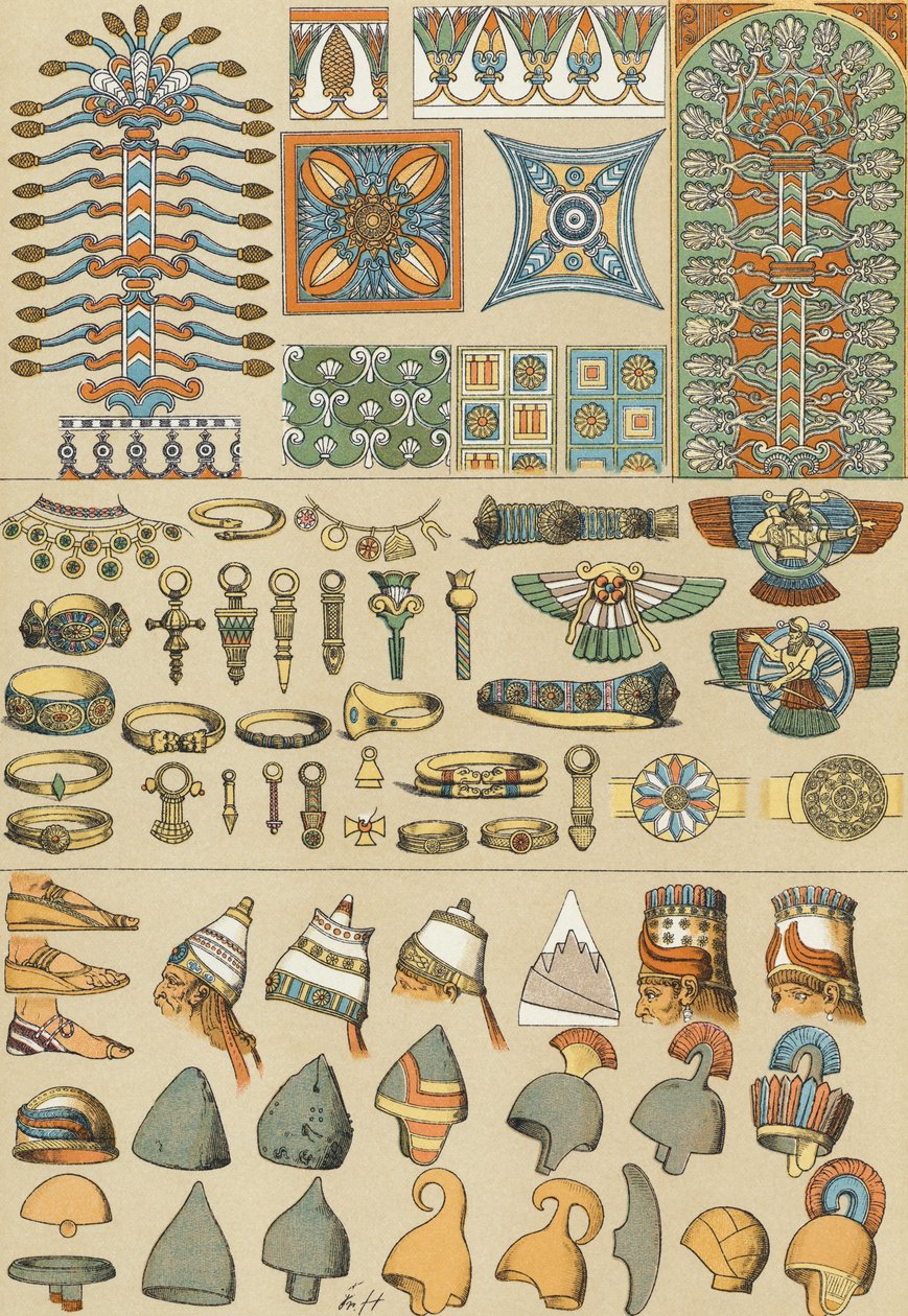 Coiffures et chaussures babyloniennes et assyriennes - Friedrich (after) Hottenroth
