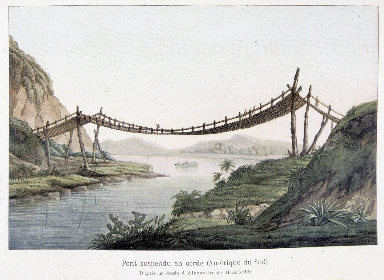 Pont suspendu en corde en Amérique du Sud, d