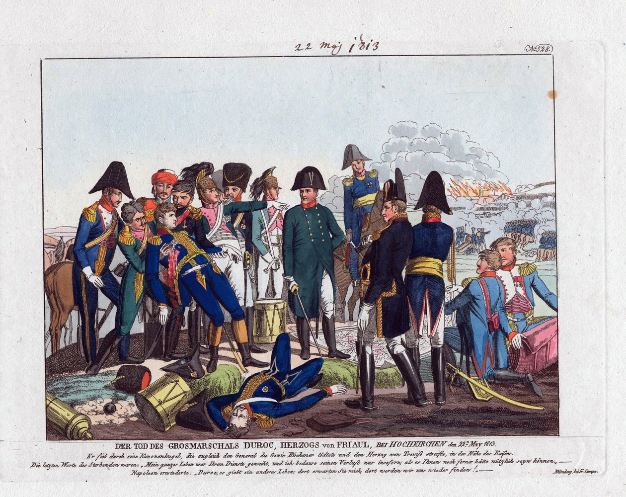 La mort du maréchal Duroc à Hochkirchen le 22 mai 1813 (bataille de Bautzen ou Wurschen) - Friedrich Campe
