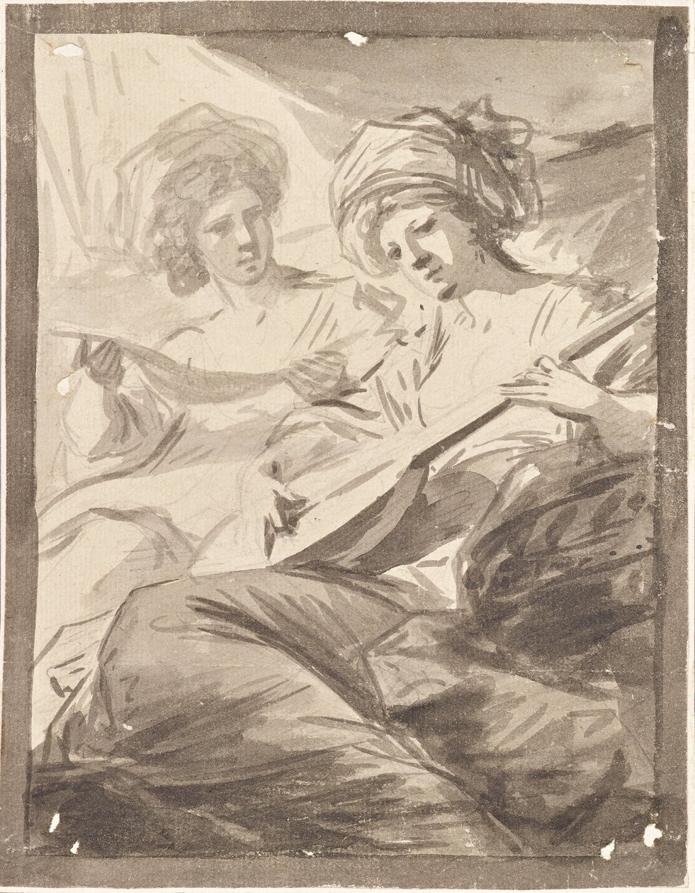 Deux femmes avec mandoline (Étude pour le double portrait des sœurs Victoire et Sophie von Fries ?) - Friedrich Heinrich Fuger