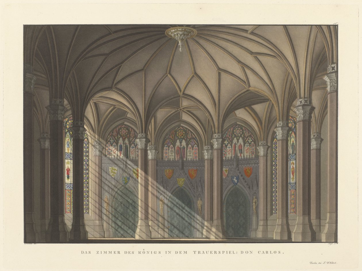 Décor avec la chambre du roi pour la tragédie 