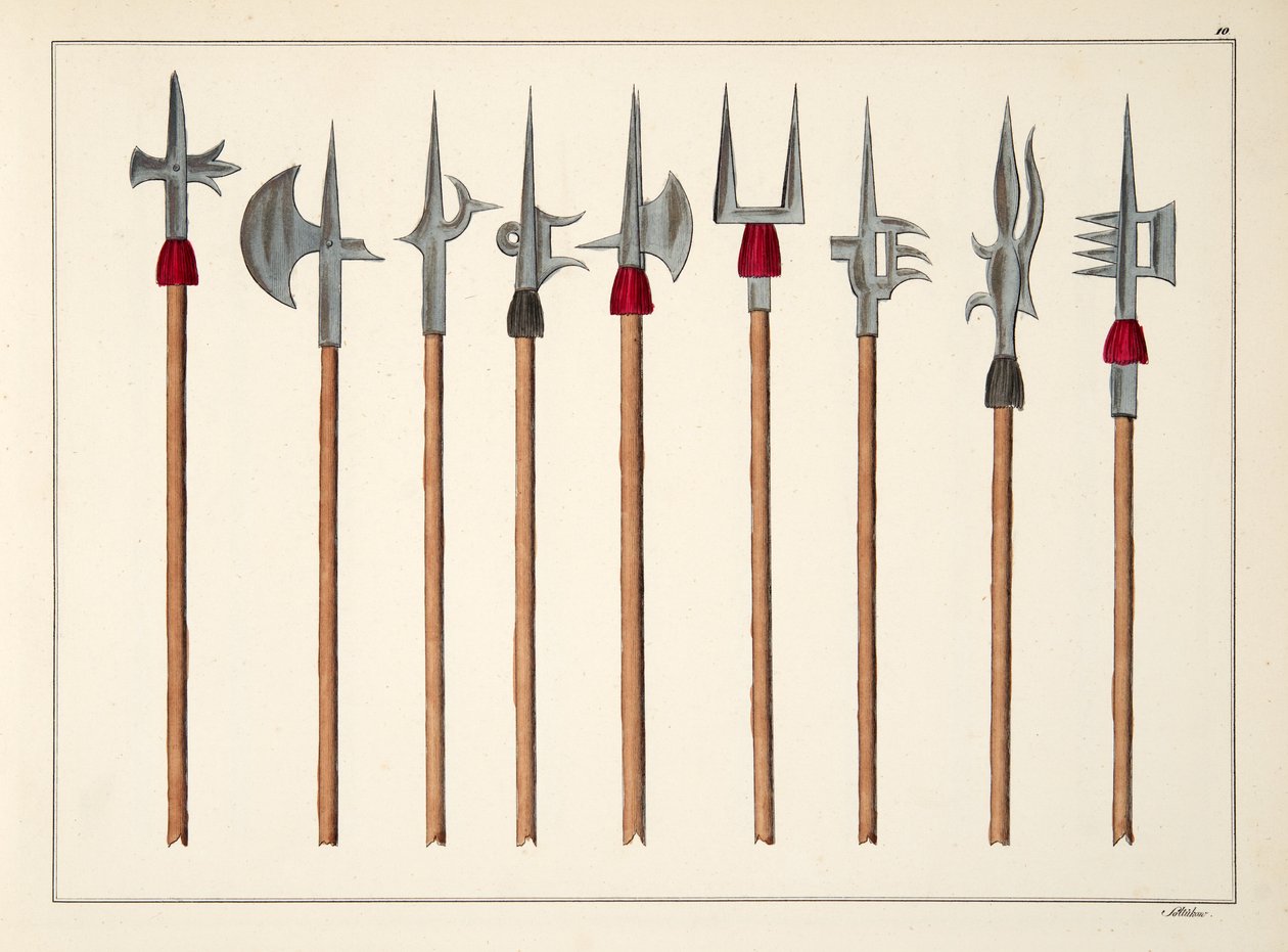 Lances, lances, hallebardes et partisanes, planche de 