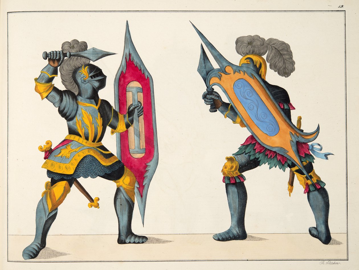 Deux chevaliers combattant, planche de 