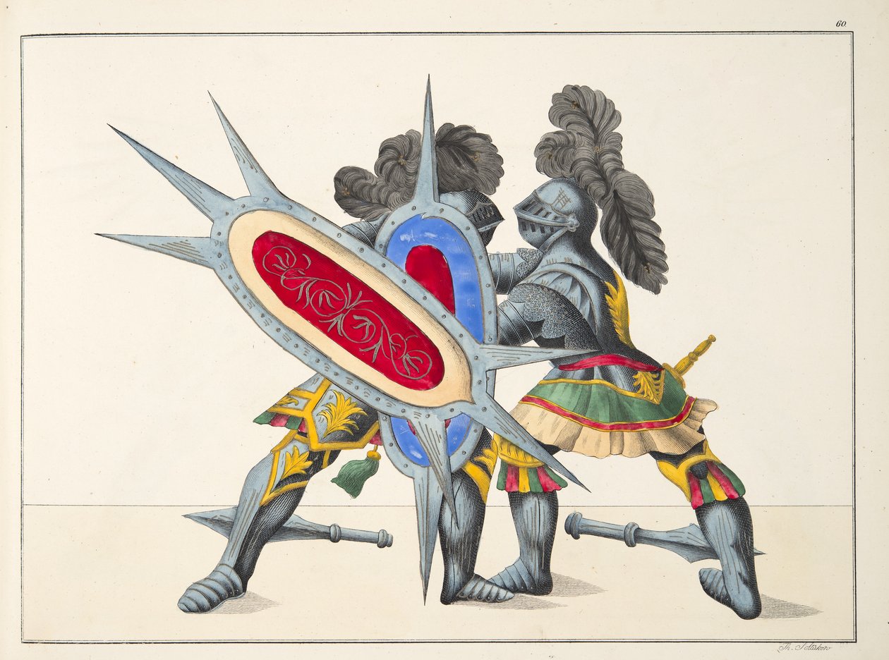 Deux chevaliers combattant, planche de 