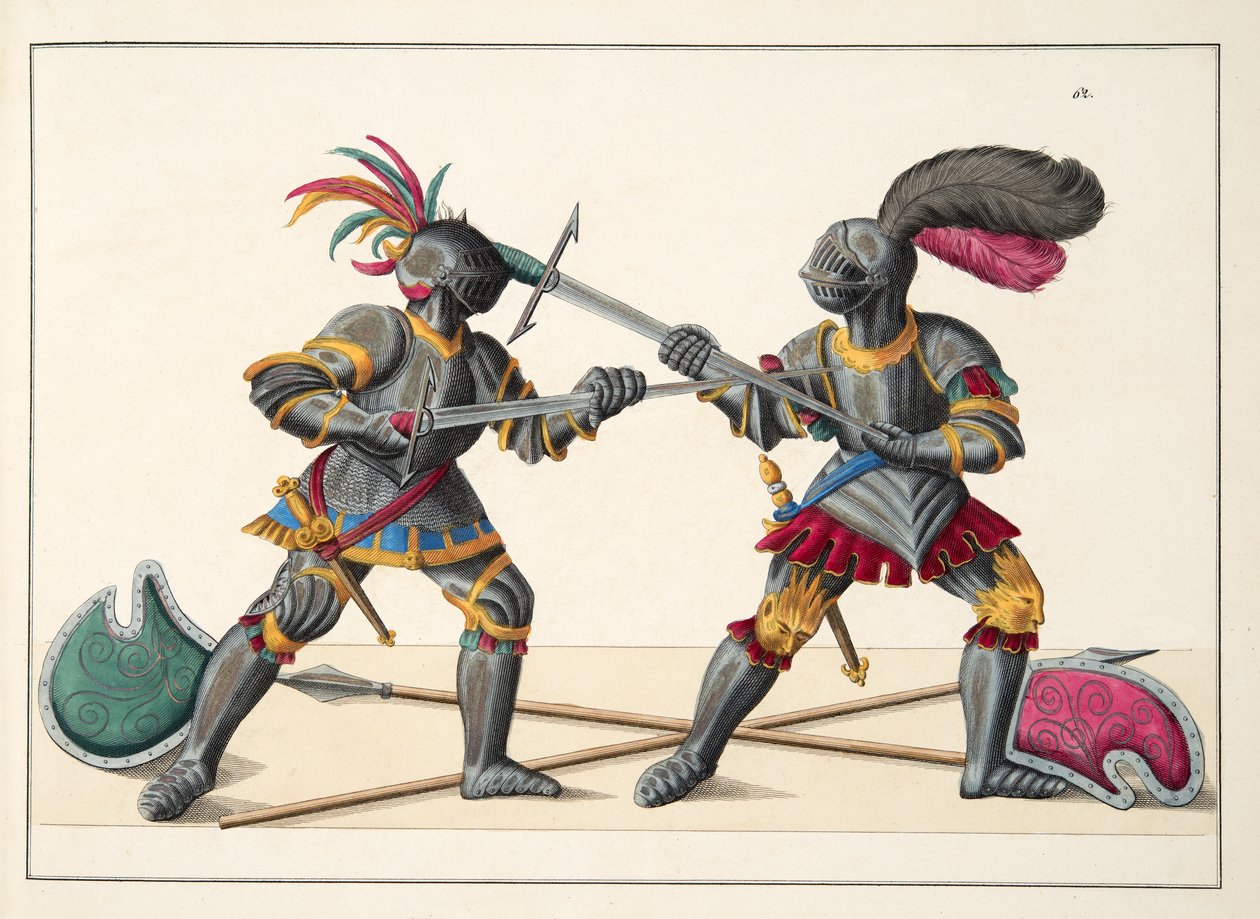 Deux chevaliers combattant, planche de 