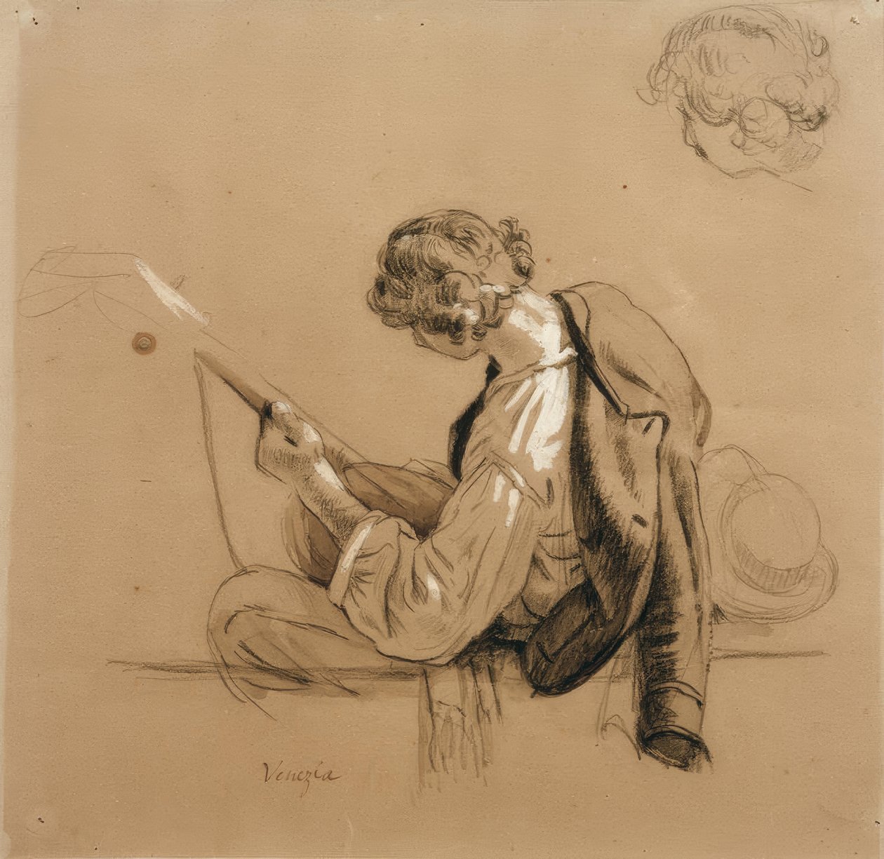 Joueur de luth assis ; étude de tête - Friedrich Nerly