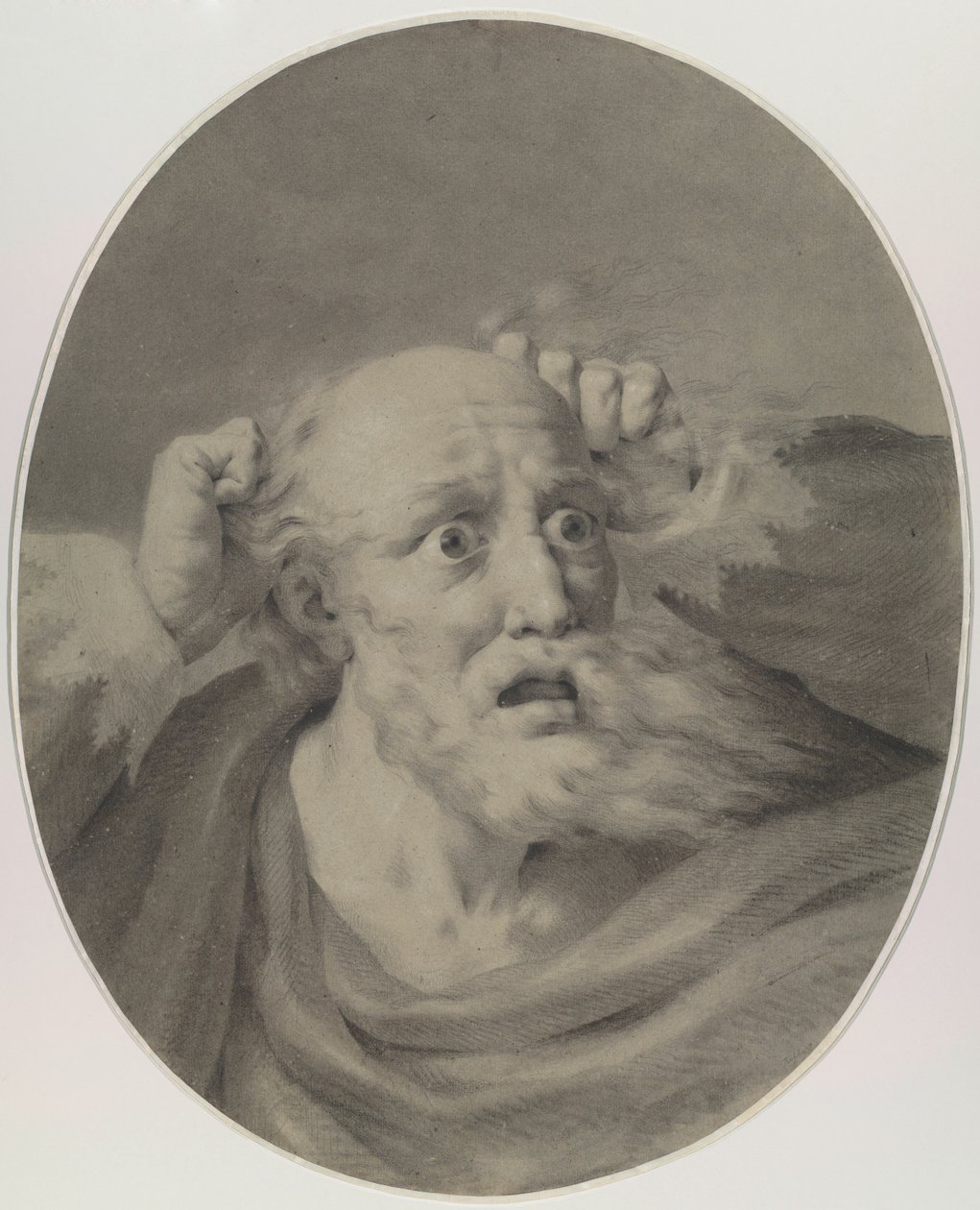 Vieil homme avec barbe, ébouriffant ses cheveux - Friedrich Rehberg