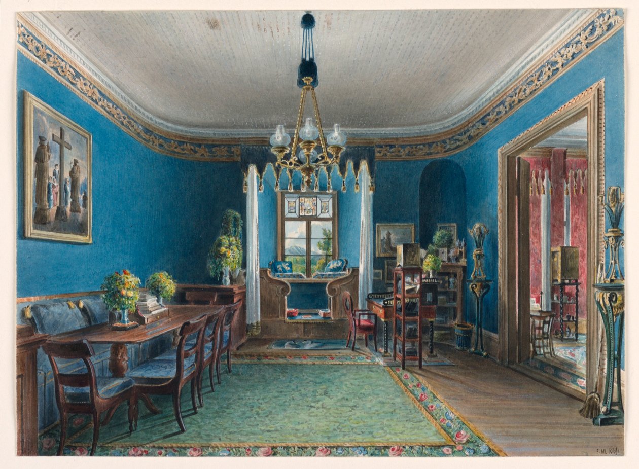 Dessin, La chambre bleue, Schloss Fischbach, 1846 - Friedrich Wilhelm Klose