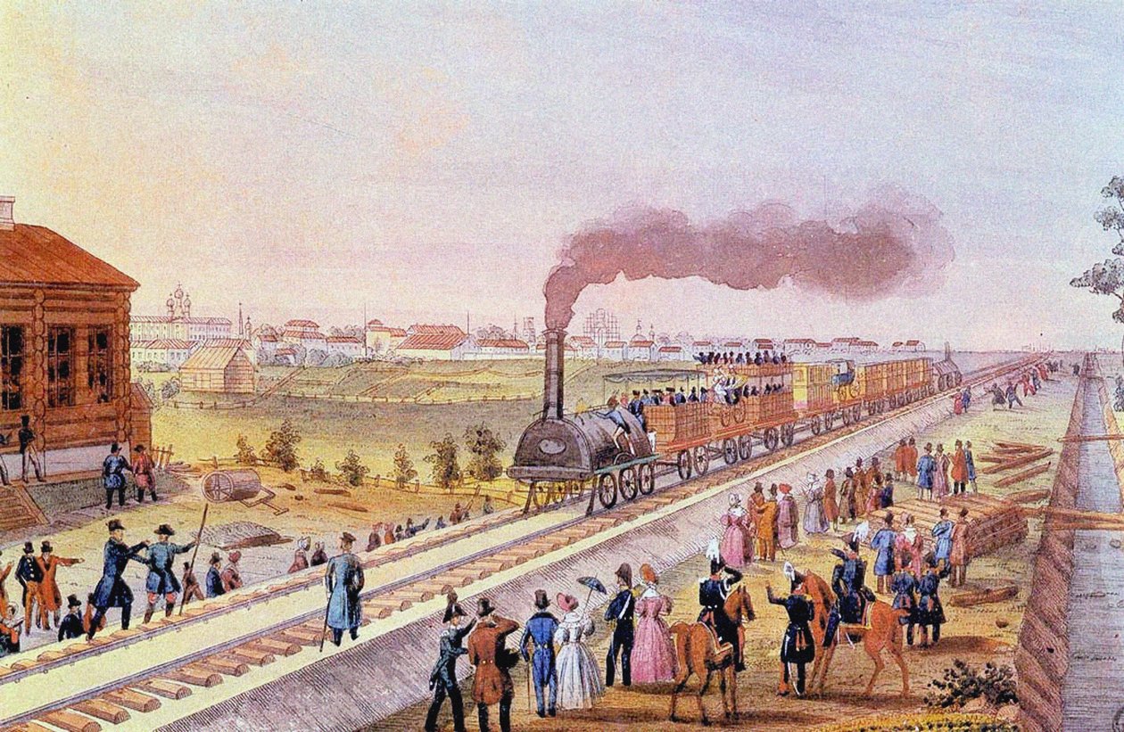 Arrivée du premier train de Saint-Pétersbourg à Tsarskoïe Selo le 30 octobre 1837, 1837 - Friedrich von Martens