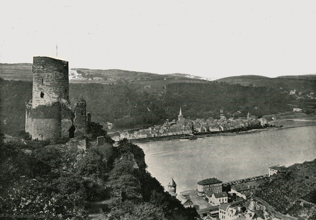 Le Katz surplombant le Rhin, St Goarshausen, Allemagne - Frith and Co