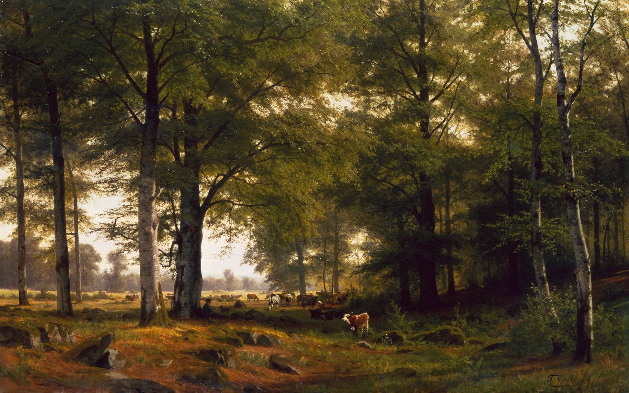 Paysage boisé avec un vacher - Fritz Carl Werner Ebel