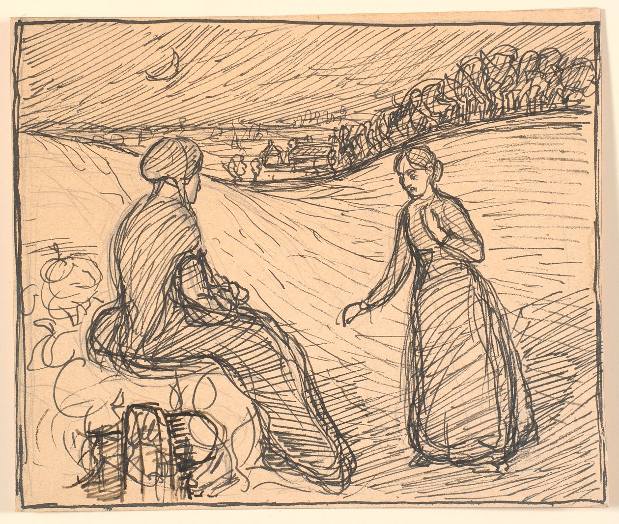 Là-bas dans la neige, une femme en longues robes noires... - Fritz Syberg