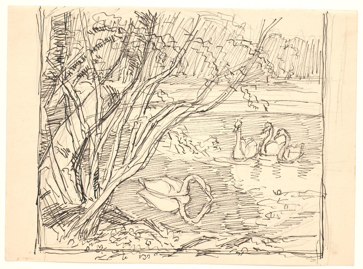 Un lac avec quatre cygnes - Fritz Syberg