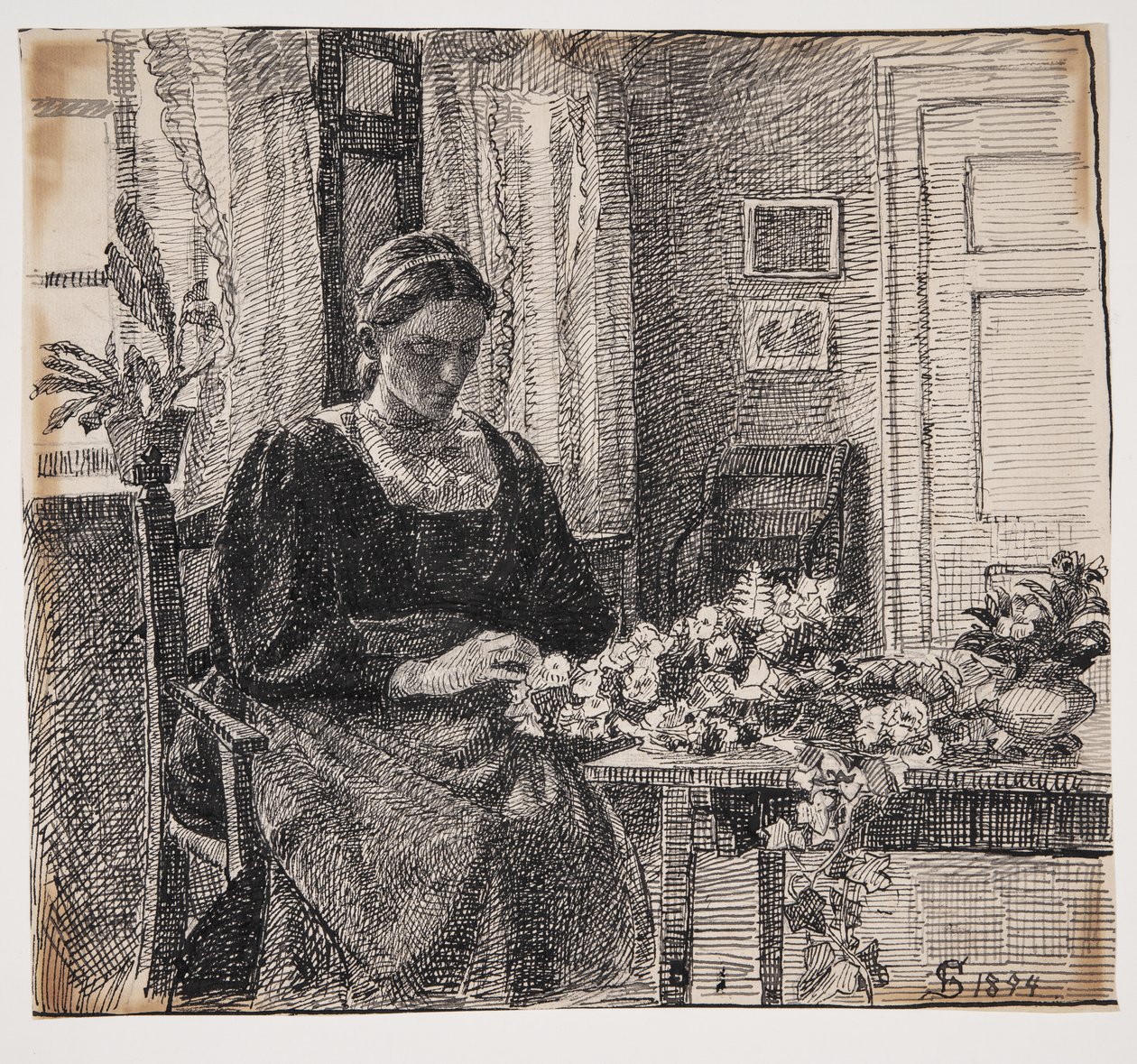 Ma femme (Mme Anna Syberg) faisant une couronne
