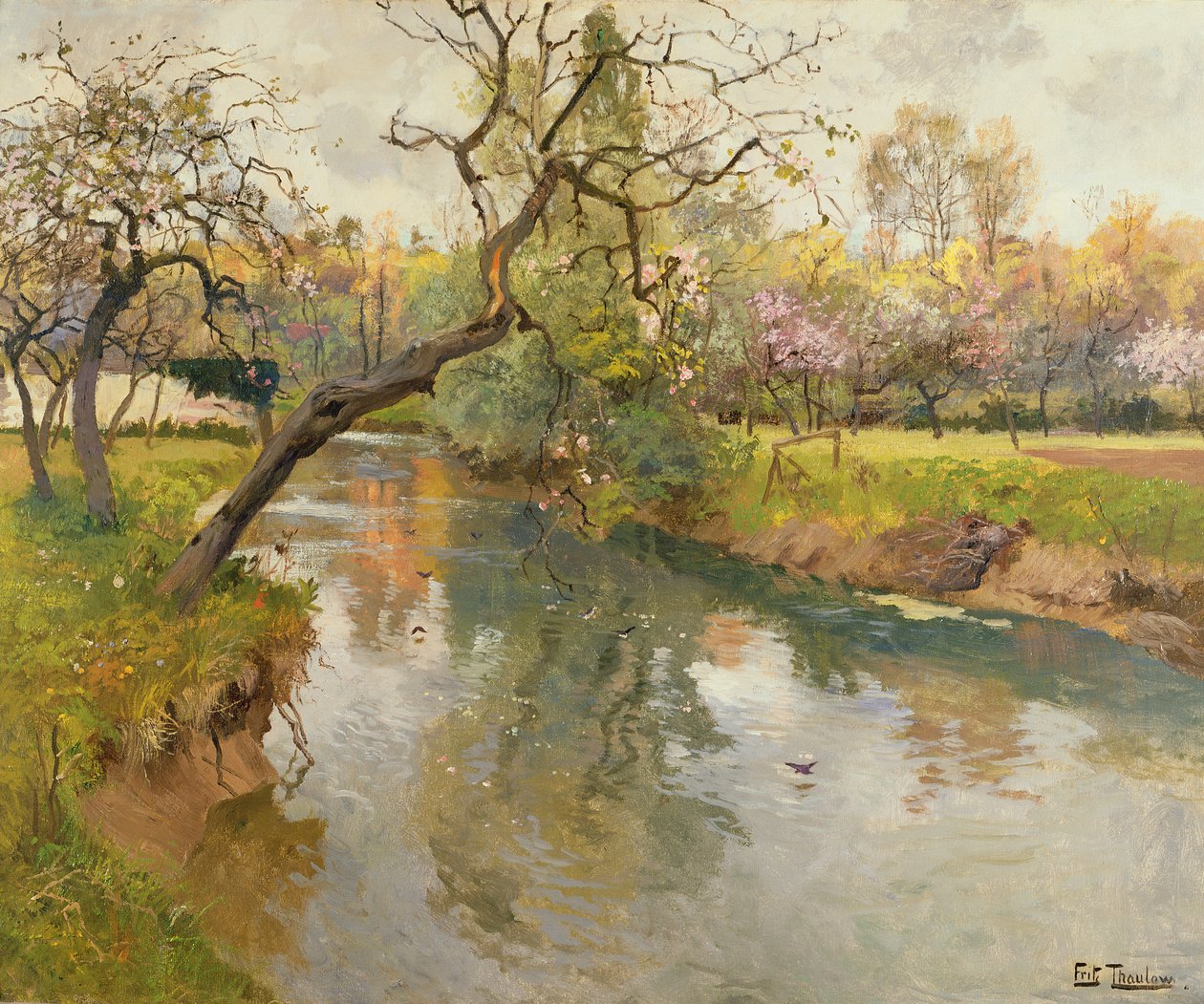 Paysage fluvial français avec un arbre en fleurs - Frits Thaulow