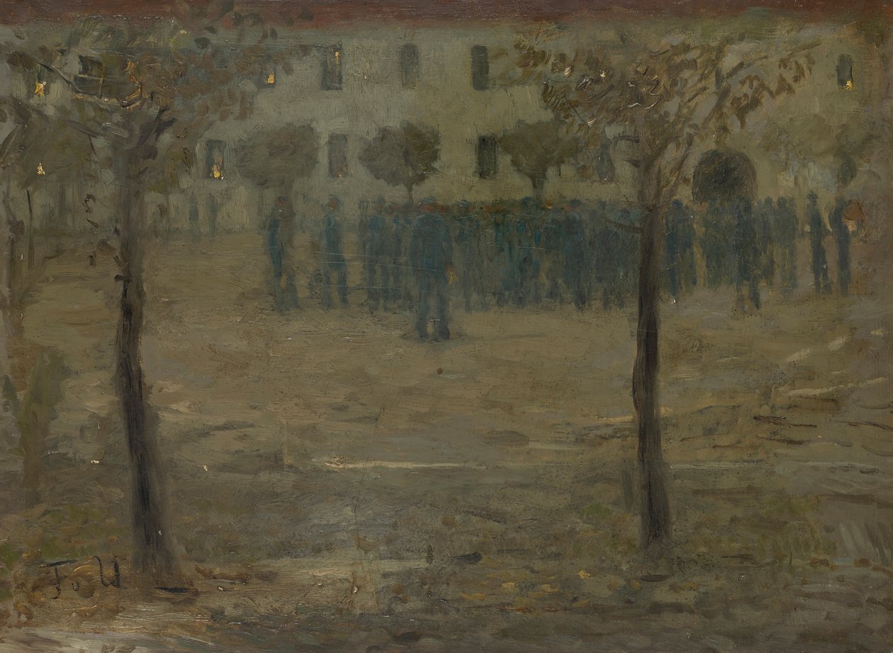 Dans la cour de la caserne - Fritz von Uhde