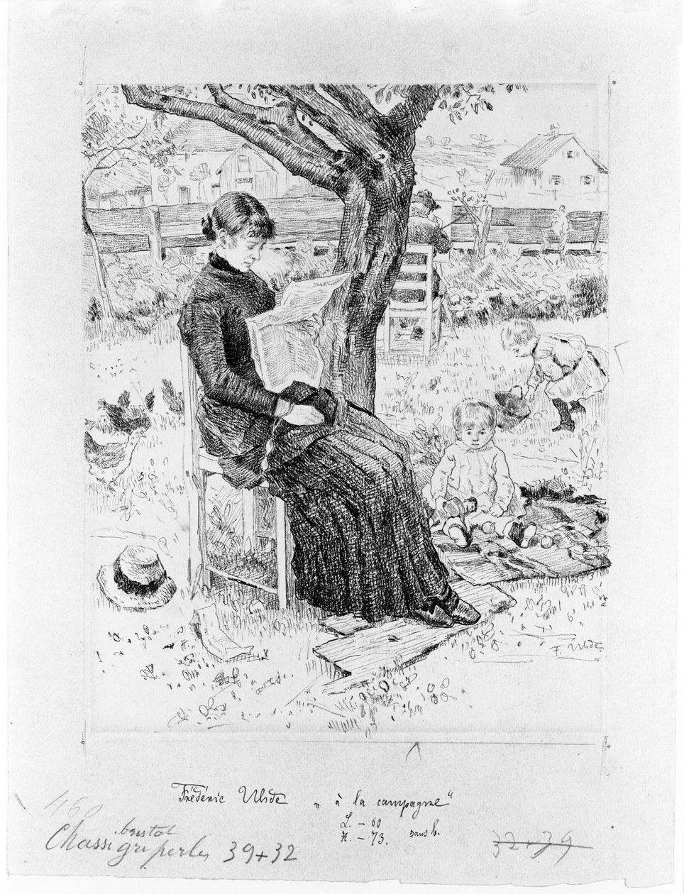 Villégiature estivale (dessin pour le tableau de la Galerie municipale de Munich) - Fritz von Uhde